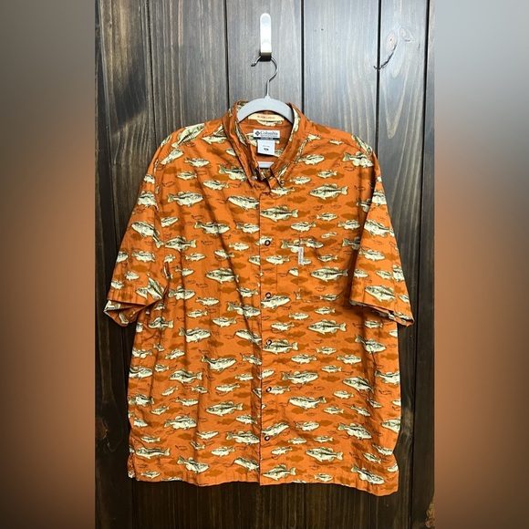 COLUMBIA SPORTSWEAR ORANGE FISH PRINT ALL OVER DEEP SEA FISHING SHIRT MENS XL - Picture 6 of 10
